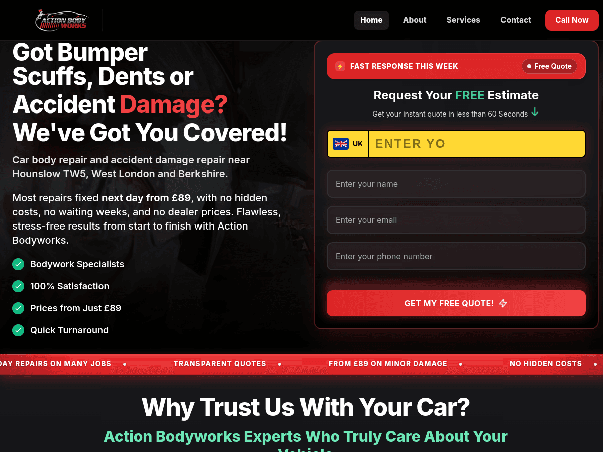 Action Bodyworks live website preview